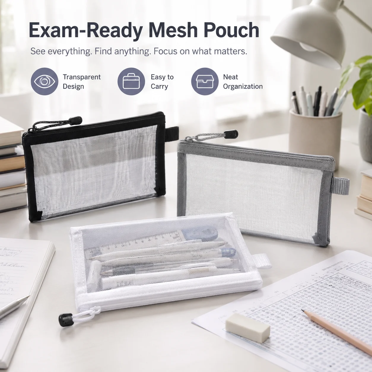 Clear Mesh Pencil Pouch For Exam - Astuccio Trasparente in Rete con Cerniera