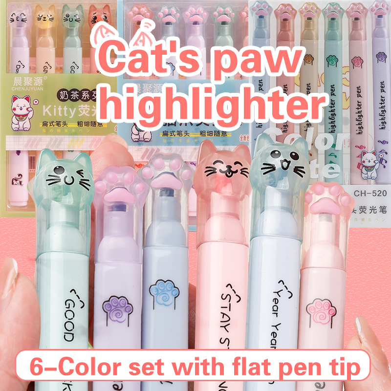 Pastel Highlighter Set Double Ended - 6 pezzi/pacco Kawaii Cat Claw Evidenziatori