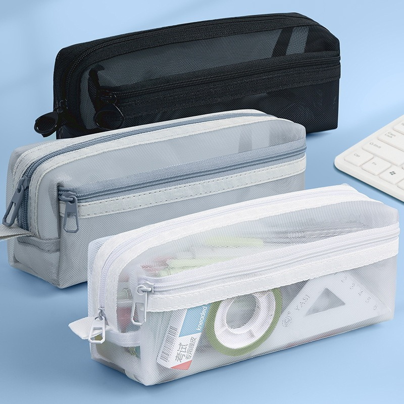 Clear Mesh Pencil Pouch For Exam - Astuccio a doppio strato in rete