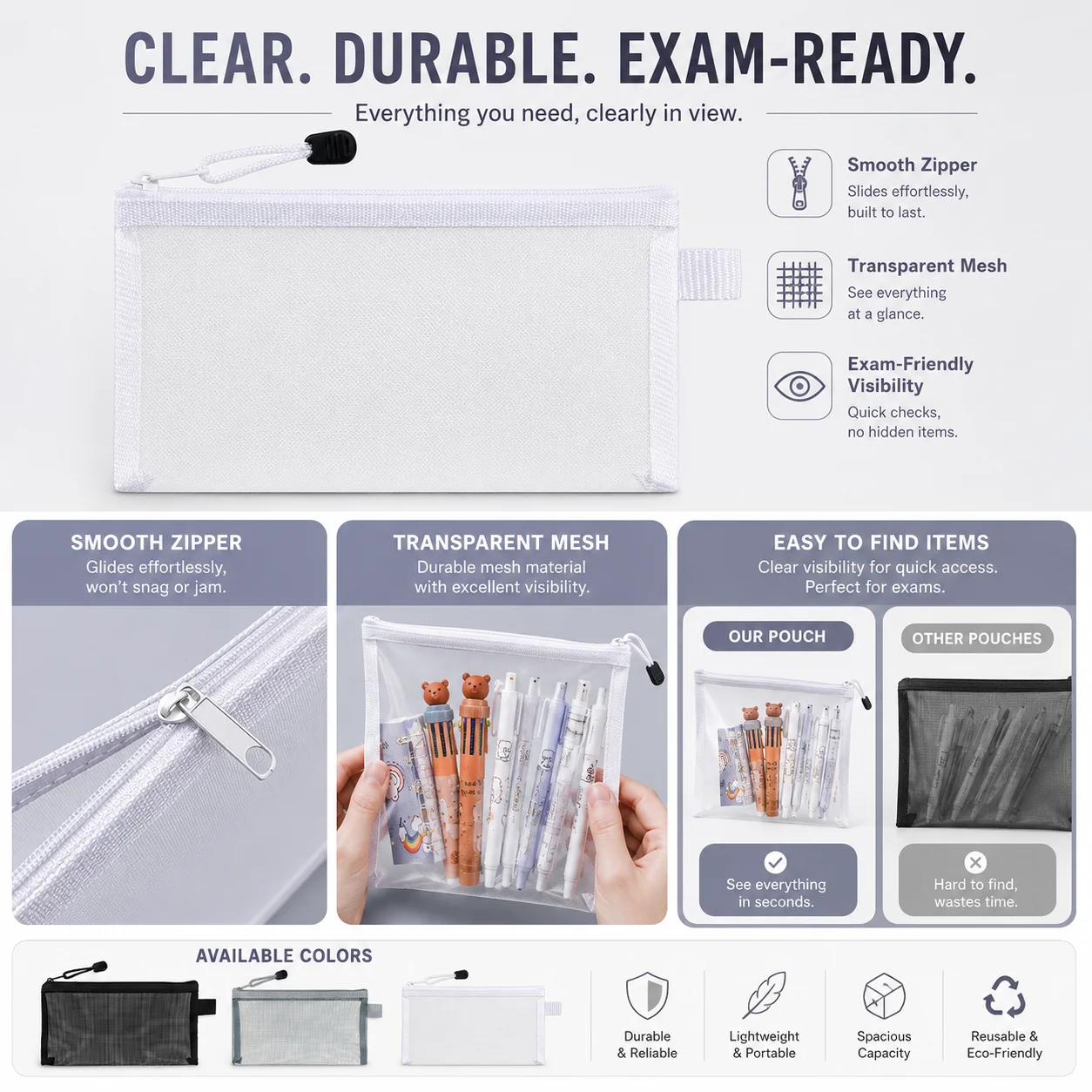Astuccio Trasparente in Rete c - Clear Mesh Pencil Pouch For Exam recensione e prezzo